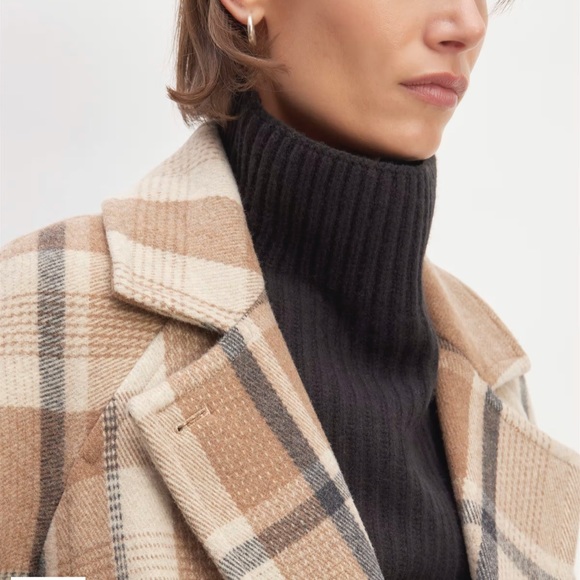 Everlane Womens Italian ReWool Wool Peacoat Winter Coat  Jacket Brown Plaid XS - Picture 2 of 15